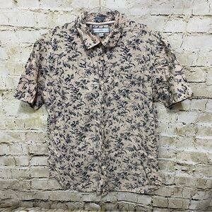 PD&C Beige Gray Bird Floral Print Classic Fit Button Up